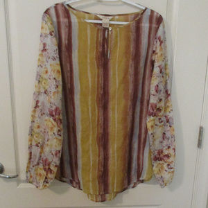 Sundance Tops - Sundance Size L Striped-Floral Blouse Long Sleeves Sundance Tops - Sundance Size L Striped-Floral Blouse Long Sleeves